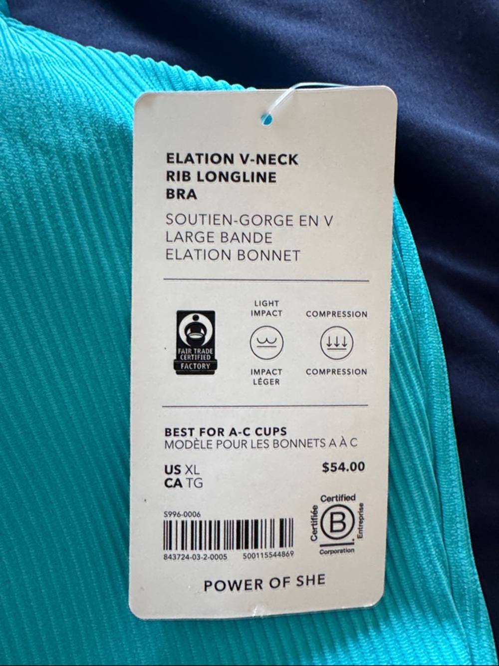 Elation V Neck Rib Longline Bra Turquoise Ribbed Bralette - Women's Intimates - Picture 2 of 5